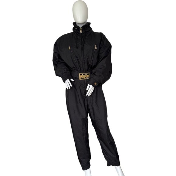 Vintage Bogner Ski Suit Size M 10 Black/gold - Picture 1 of 13